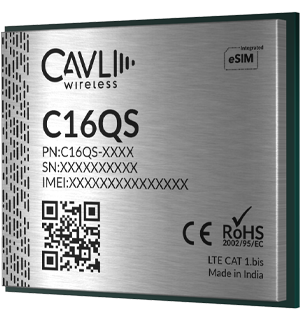 C16QS is a singlemode LTE CAT 1.bis Smart Cellular Module based on 3GPP Release 14 that comes with integrated eSIM
                and GNSS*.