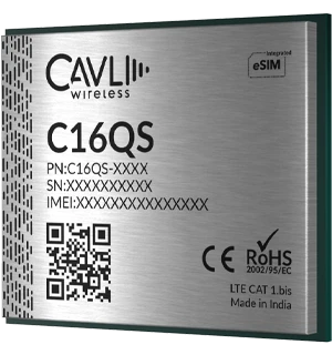 C16QS is a singlemode LTE Cat 1.bis Smart Cellular Module based on 3GPP Release 14 that comes with integrated eSIM and GNSS